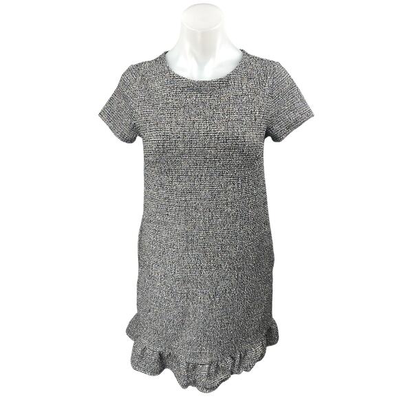Ann Taylor LOFT Gray Short Sleeve Crew Neck Ruffle Mini Shift Dress Size XS - Picture 1 of 4